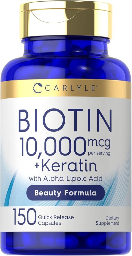 Carlyle Biotin 1000mcg 124; 150 Capsules 124; Beauty Formula dengan Keratin 124; Non-GMO, Gluten Free Suplemen
