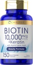 Carlyle Biotin 10000mcg 150 Cápsulas Fórmula de beleza com queratina Não-GMO, Suplemento sem glúten