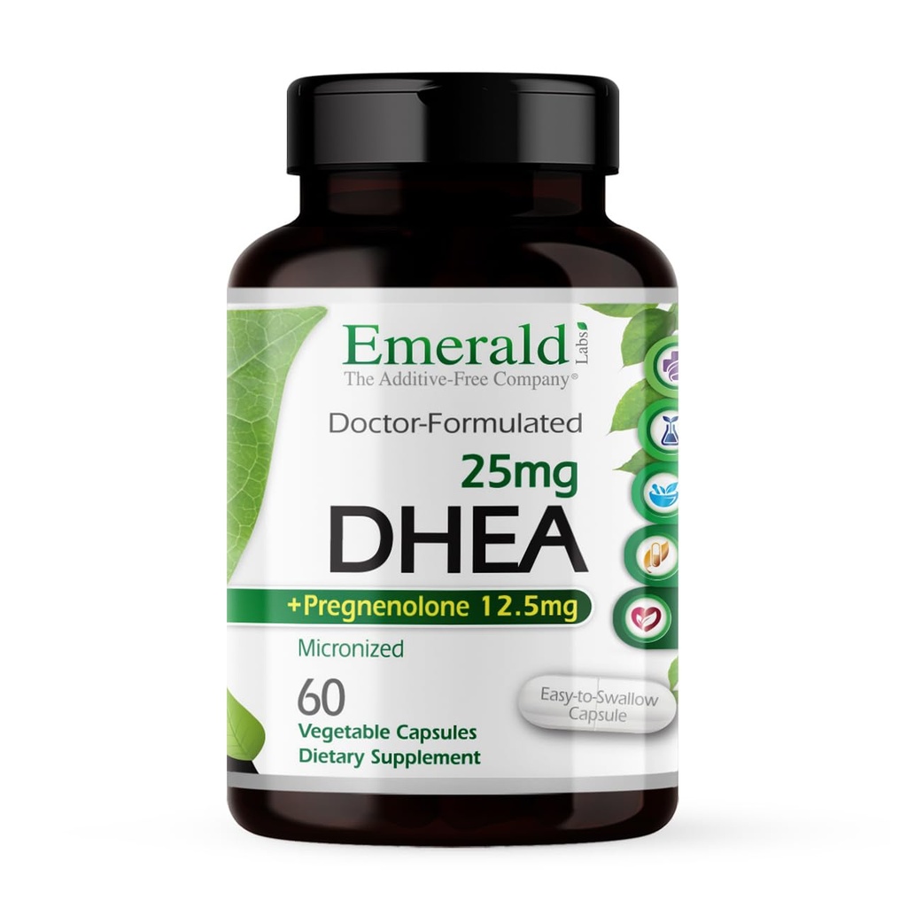Emerald Labs DHEA 25mg - Adrenal Support Supplement to Help Hormone Balance* - Includes DHEA - Gluten-Free - 60 Vegetable Capsules (30-Day Supply)