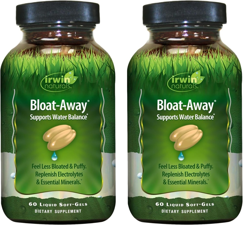 Irwin Naturals Bloat-Away - 60 נוזל Soft-Gels, Pack of 2 - Water Balance Support - Replenish Electrolytes & Essential מינרלים - 40 משרתים מלאים
