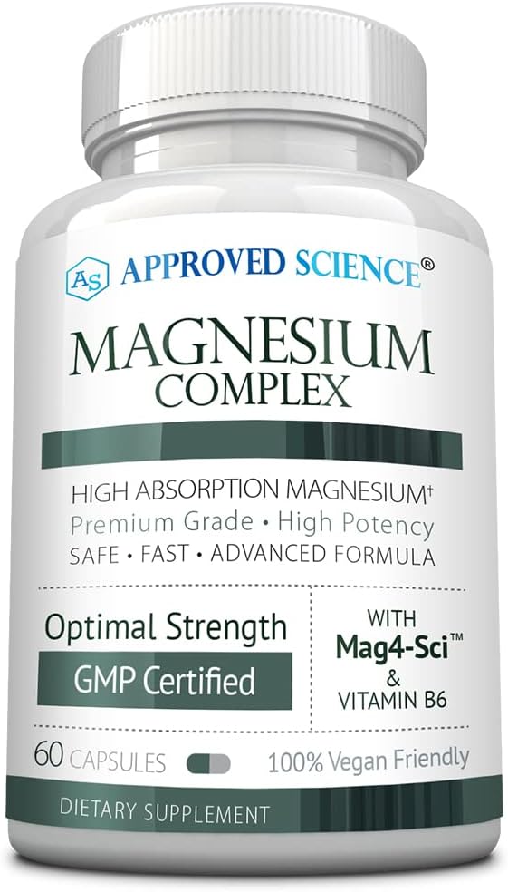 Genehmigte Wissenschaft Magnesium Complex - Magnesium Bisglycinat, Malat, Citrat und Oxid, Herz, Kopfschmerzen, Krebs, Energie - hohe Absorption - 60 Kapseln - 1 Monat Versorgung - Non-GMO, Vegan