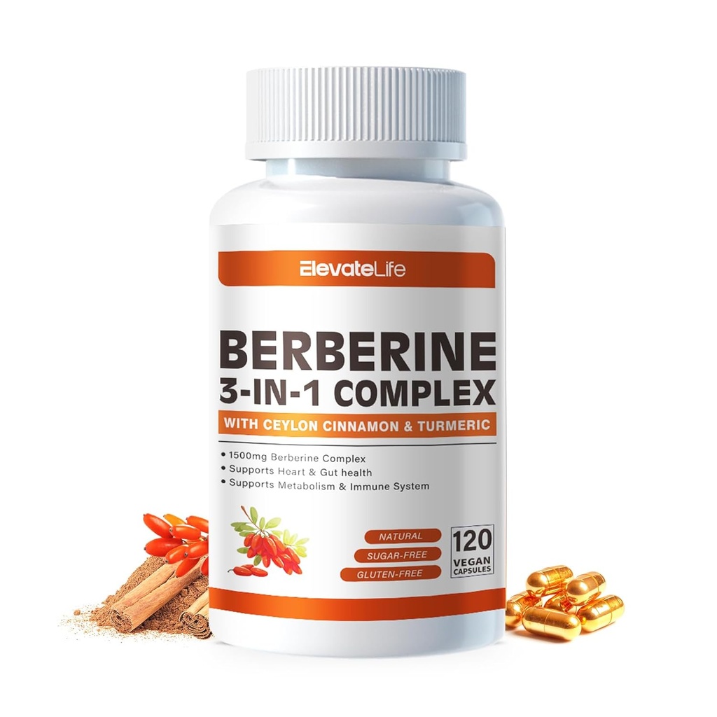 VýťahLife Berberine Supplement - Berberine 1500mg Per Serving,120 Kapsule - Berberine HCI - Berberine Plus - Plus Pure Pravá Ceylon škorica, Berberine HCI Root Doplnky pilulky