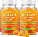 2 Pakker Shilajit Gummies 1000mg Sugar Free - Shilajit Supplement for mænd og kvinder - Høj i 85 + Trace Minerals & Fulvic Acid - Energi, hjerne, immunitet - 120 Gummies