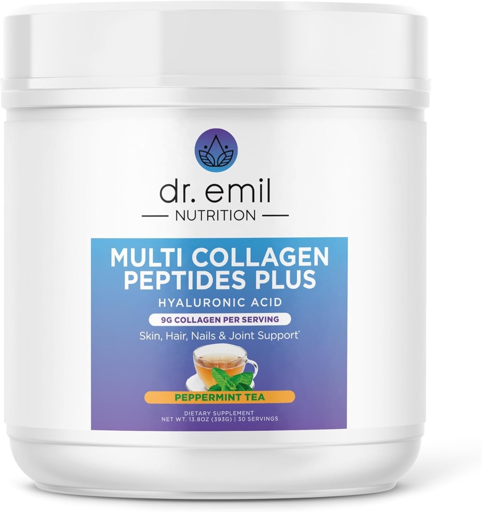 DR. EMIL NUTRITION Multi Collagen Peptides Plus - Peppermint Tea Flavor | 9g Collagen + Hyaluronic Acid | Skin, Saç, Nails & Joint Support | Paleo & Keto-Friendly, Non-GMO, 390g