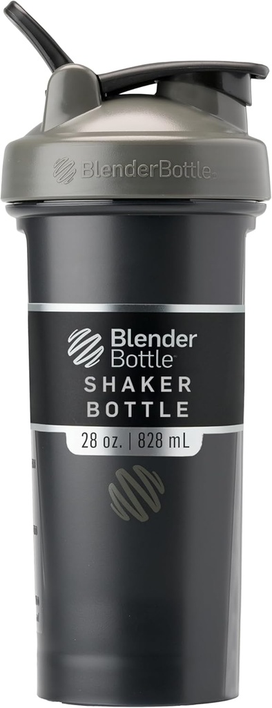 BlenderBottle Classic V2 Shaker бутилка перфектна за протеинови шейкове и предварително тренировка, 28-Ounce, сиво/черно, черна сянка
