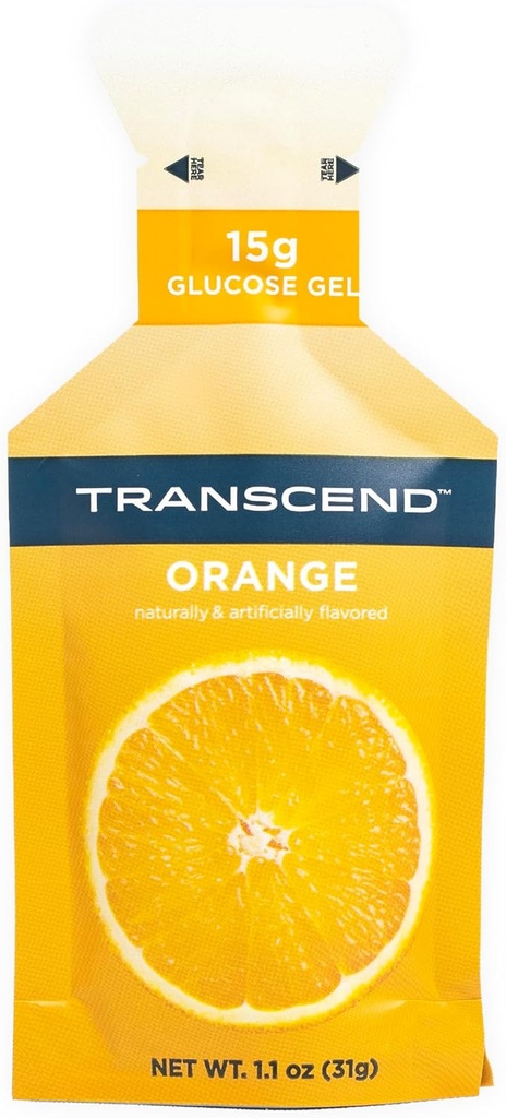 Transcend Foods Orange Gel (1.1 oz, Pack of 38) Fast-Acting Carb Gel Orange Flavor – Caffeine Free