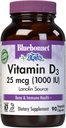 BlueBonnet Nutrition Vitamina D3 1000 UI, Ajutor pentru creşterea musculară şi scheletală, Colecalciferol din Lanolin, Non OMG, Gluten Free, Soy Free, Milk Free, Kosher, 90 Capsule vegetale, Alb