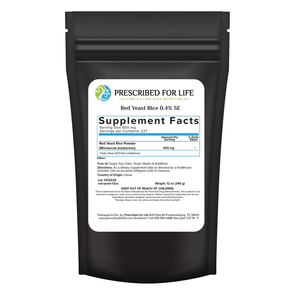 Prescribed For Life Red Yeast Rice Powder, Red Yeast Rice Supplement to Support Health, Vegan, Gluten Free, Non GMO, Monascus purpureus (340g)