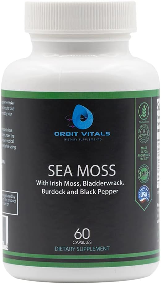 Sea Moss с Irish Moss Burdock Root Bladderwrack & Black Pepper - Nutrients-Rich Superfood за имунна, делителна, Joint, Skin Health - Веган, Non-GMO - 60 Irish Moss капсули, Произведено в САЩ