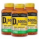 MASON NATURAL Vitamin D3 125 mcg (5000 IU) - Supports Overall Health, Strengthens Bones and Muscles, from Fish Liver Oil, 50 Softgels (Pack of 3)
