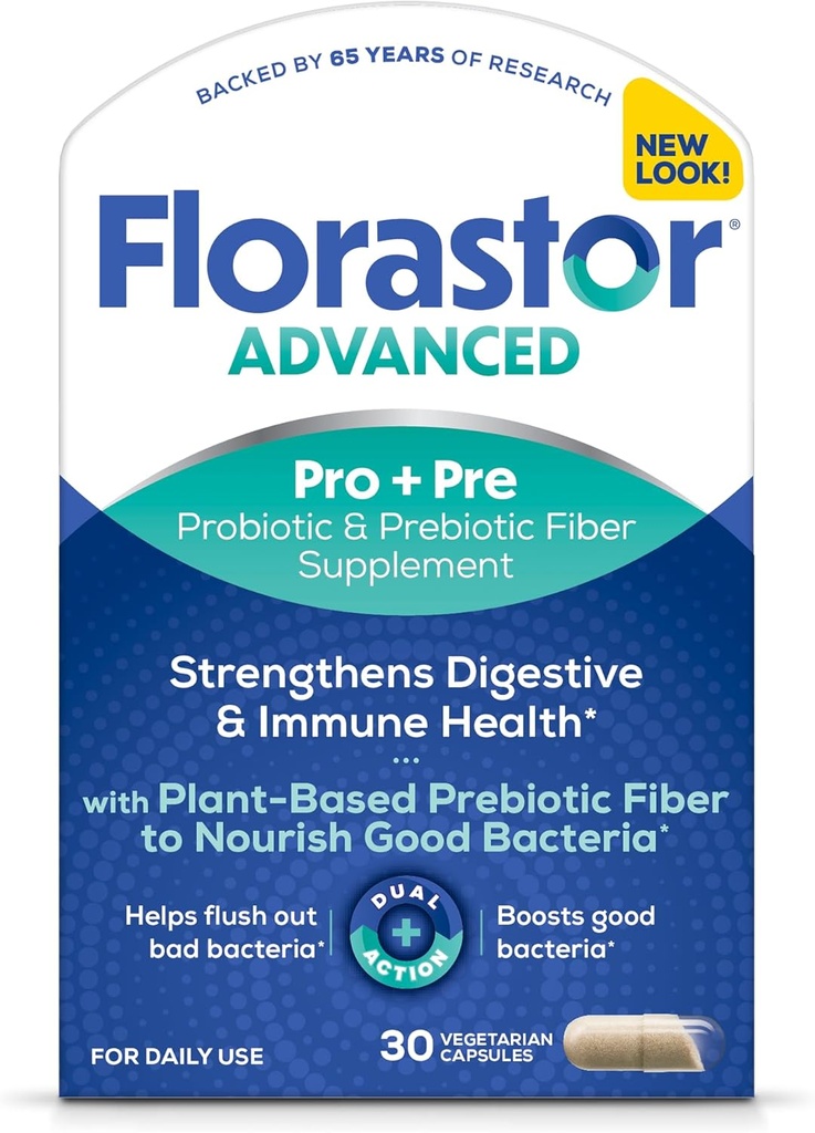 Florastor Select Pro+Pre Daily Probiotic and Prebiotic Supplement for Women and Men, Boosts Good Bacteria, Saccharomyces Boulardii CNCM I-745 (30 Kapseln) (Pack von 1)