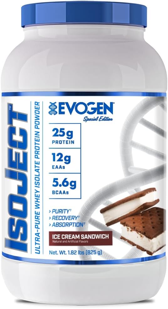 Evogen Isoject - Whey Protein Isolate | Ultra-Pure Whey Protein Powder con Ignitor Enzymes, BCAAs e EAAs | A absorción e recuperación mellorada | Ice Cream Sandwich | 25 servizos