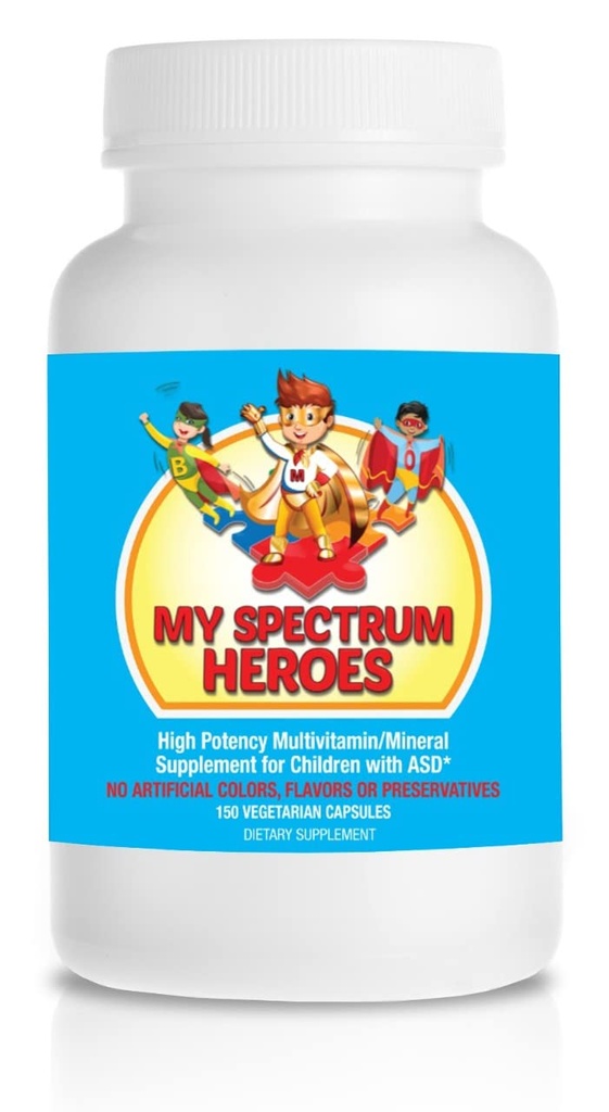 My Spectrum Heroes Children's Multivitamin Supplement - Acetyl-l-carnitine, Choline, Coenzyme Q10, Inositol, MSM, MTHF, NAC for Daily Nutritional Help and Cognitive Health (150 Capsules)