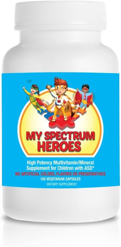 My Spectrum Heroes Lasten monivitamiini täydentää - asetyyli-l-karnitiini, koliini, Coenzyme Q10, Inositol, MSM, MTHF, NAC Daily Nutritional Help and Cognitive Health (150 kapselia)