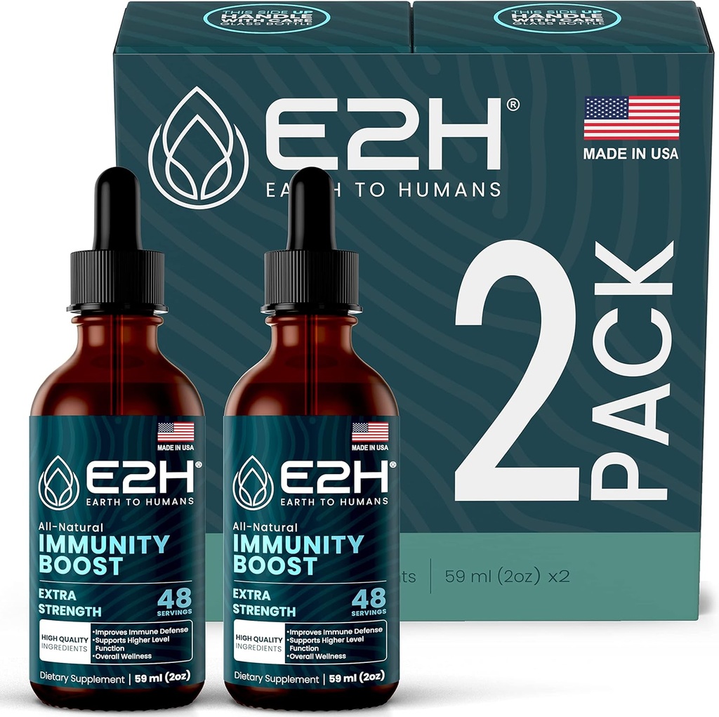 E2H Defentsa Inmune Aurreratuaren Gehigarria - Immune Booster Naturala - Immune Support Supplements Drops - Basilio Santua, Papaya Leaves eta Red Banded Polypore - Non-GMO, Vegan (2 botila)