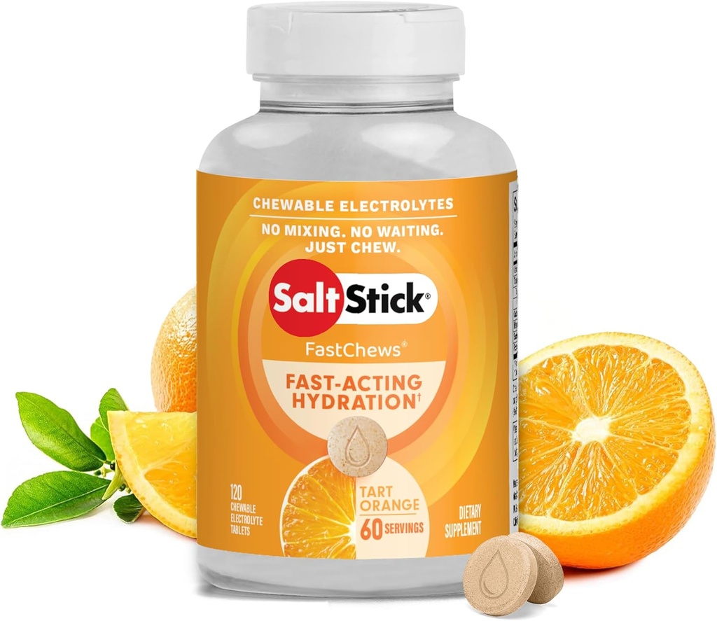 SaltStick Elektrolyte FastChews - 120 Count Orange Flavor - Sajtos Electrolyte tabletta hidratálásra, sóstartókra, dehidratációs kezelésre