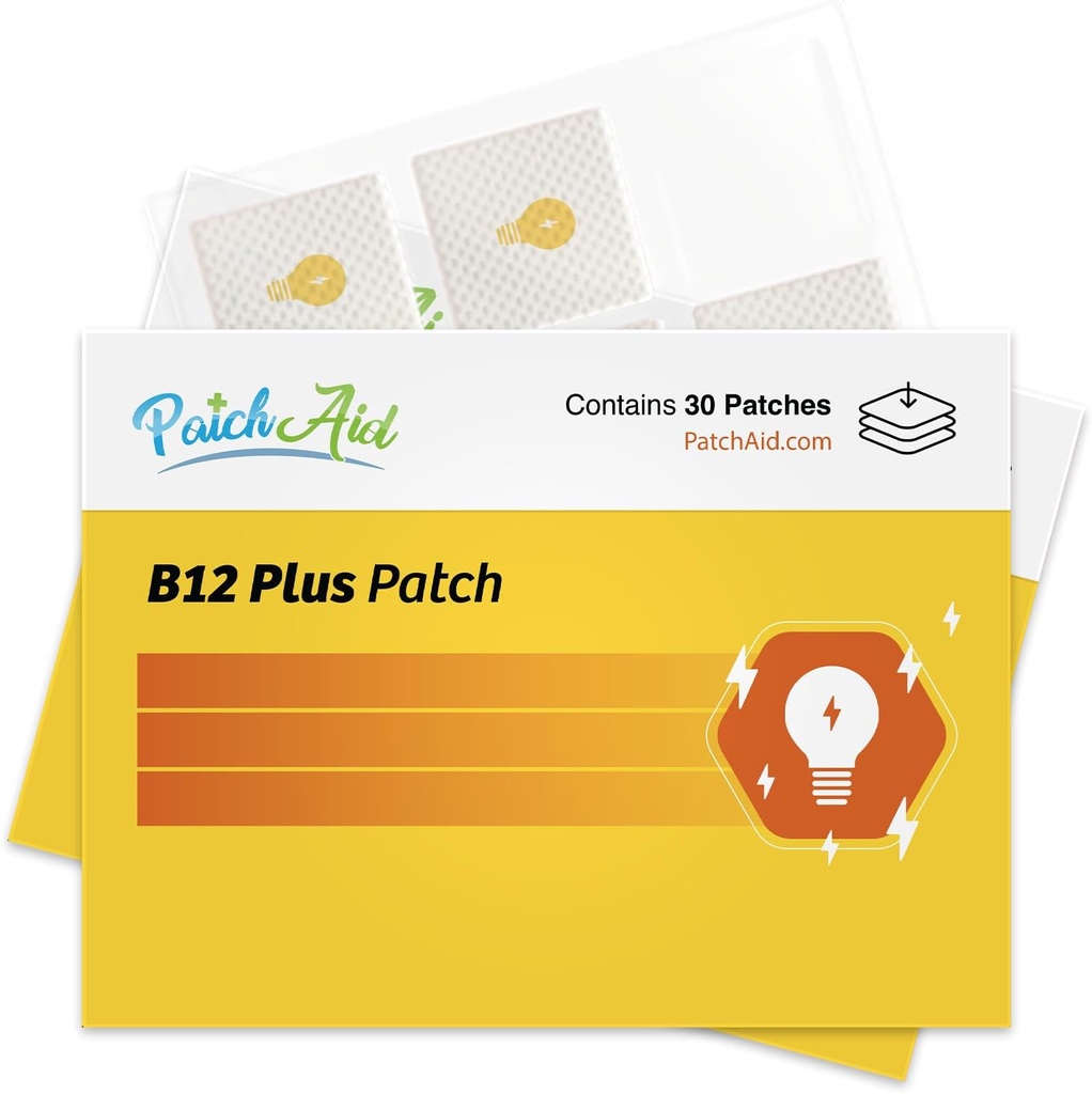 PatchAid B12 Energy Plus Topical Patch Поддръжка на природната енергия & Focus 8 Часово облекло за невалидна абсорбция 60 Дневно снабдяване