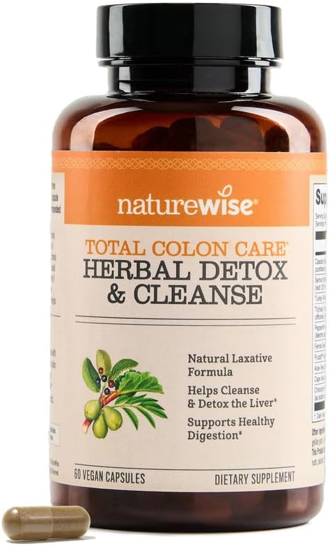 Naturewise Total Colon Care Herbal Cleanse - With Prebiotics, Botanicals, & Antioxidants - for Regular Bowel Movement, Digestion, Gut Health - Vegan, Gluten-Free, Non-GMO - 60 капсул [2-месячный запас]