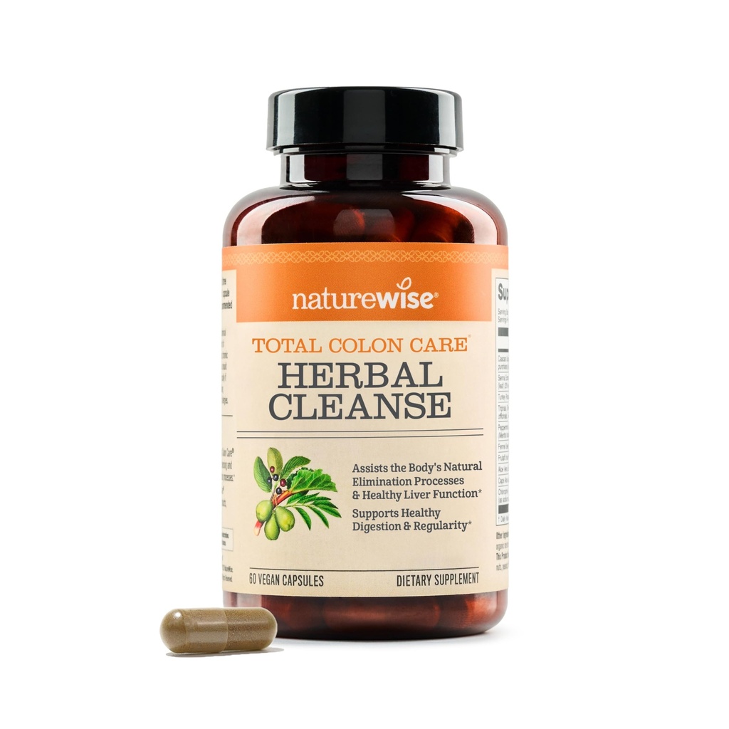 Naturewise Total Colon Care Herbal Cleanse - With Prebiotics, Botanicals, & Antioxidants - for Regular Bowel Movement, Digestion, Gut Health - Vegan, Gluten-Free, Non-GMO - 60 Capsules[2-Month Supply]