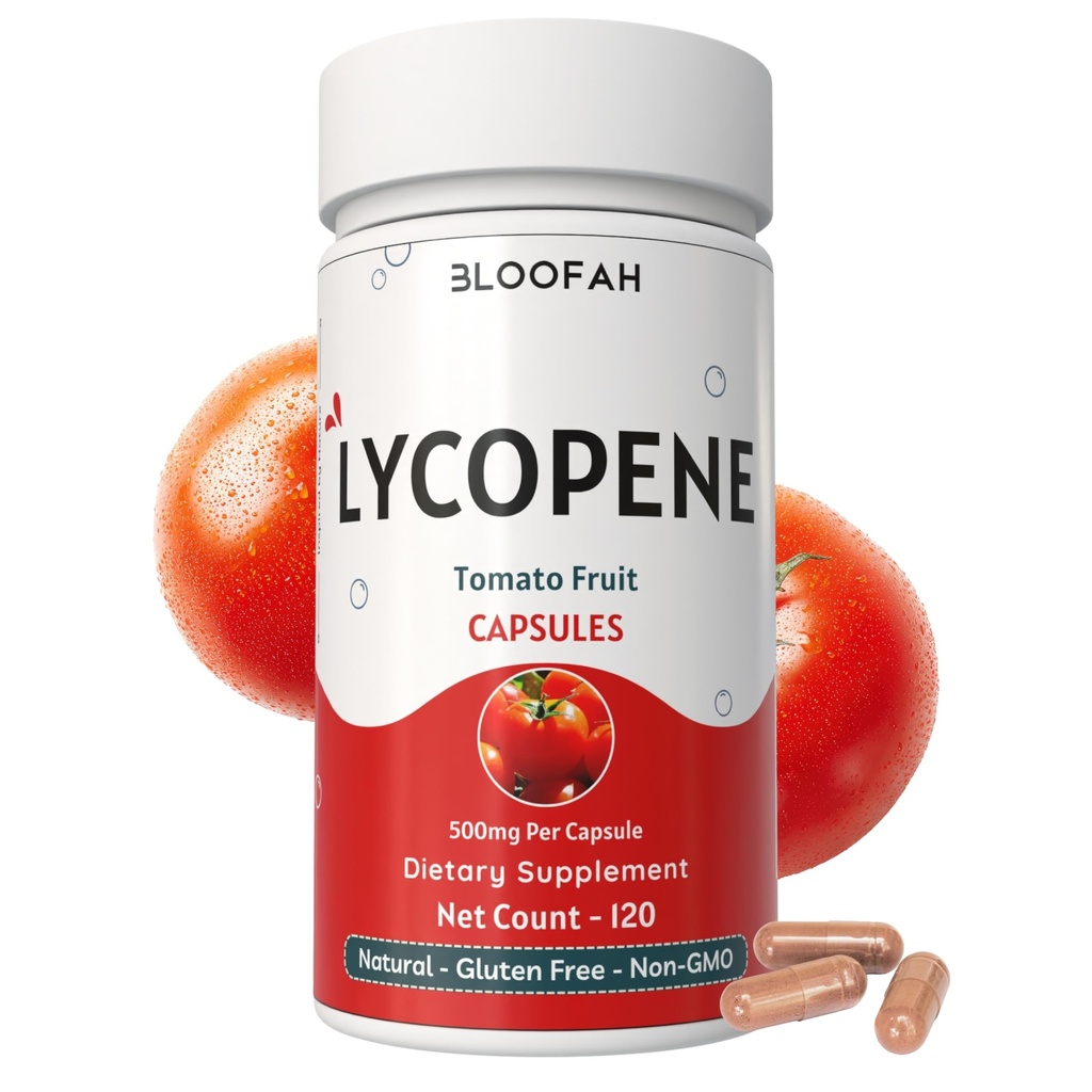 Lycopene Supplement Capsules 500mg – Tomato Fruit Powder with Natural Lycopene for Antioxidant & Daily Wellness Support | Gluten Free, Non-GMO (120 Count (Pack of 1))