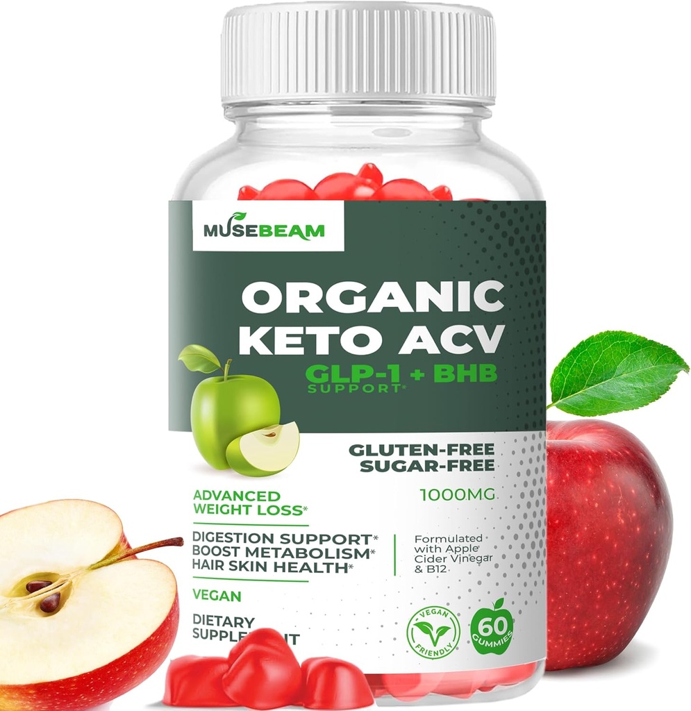 有机 Keto ACV Gummys 高级体重损失 - Gluten & Sugar Free Belly Fat Burner Apple Vider Vinegar 女性男性饮食补充(1000MG)