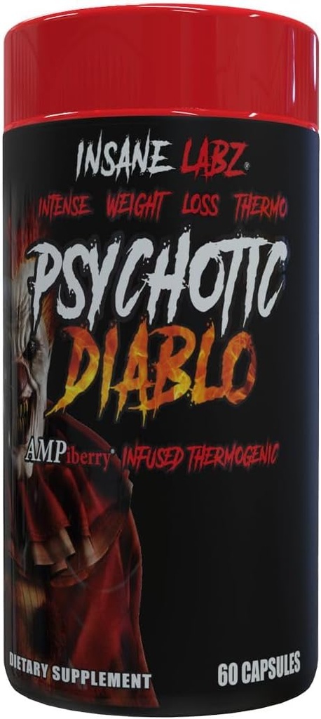 Insane Labz Psychotic Diablo Thermogenic Fat Burner for Men and Women with Grains of Paradise Theobromine Dandelion Root Extract Fueled by AMPiberry, Appetite Suppressionant - 60 Servings