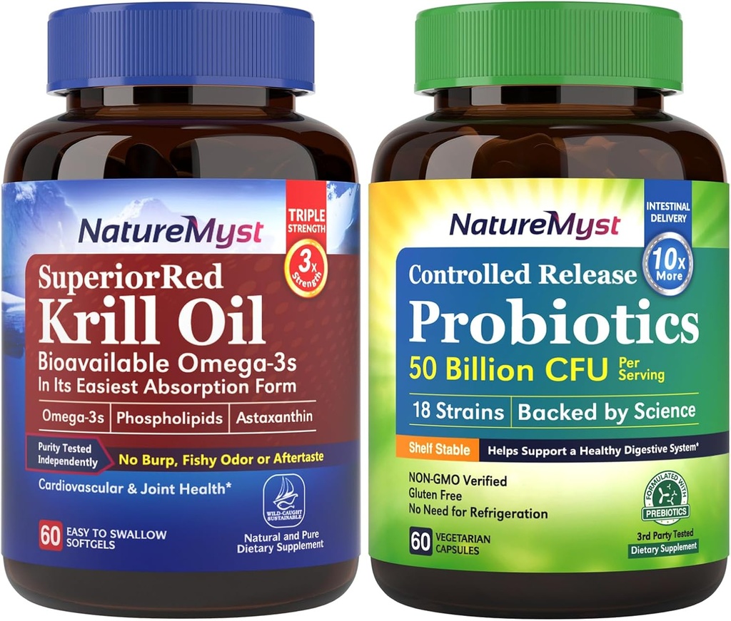 Krill Oil och Probiotics 50 Billion Bundle, Professional Grade, Non-GMO, Heart, Joint, Gut Function & Immune Support