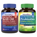 Krill Oil and Probiotics 50 Billion Bundle, Professional Grade, Non-GMO, Heart, Joint, Gut Function & Immune Support