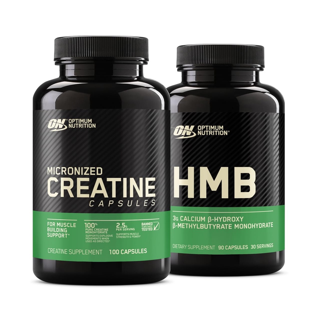 Optimum Nutrition Unflavored Creatine Monohydrate 100 Capsules Bundled with Optimum Nutirtion HMB 90 Capsules