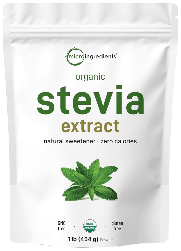 Stevia hauts organiko hutsa, 1 libra (2,837 zerbitzu), Stevia hosto berdeen erauzketa Reb-A | Bitter Aftertaste murriztua | 0 Calorie, Gozo natural, Sugar Alternative, Keto Friendly