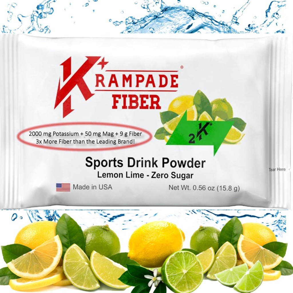 Krampade Fiber supplement Electrolytes Powder - 9g Prebiotic Fiber + 2000mg Potassium supplement + Magnesium | Cramp Relief   Hydration Packetsive Digestive Health Support