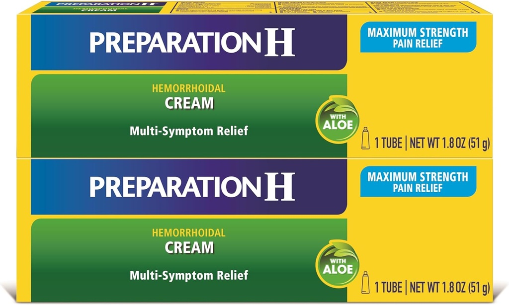 Præparat H Hæmorroide Symptomer Behandling Cream (2 x 1, 8 Ounce Tube), Maksimal styrke Multi- Symptom Smerte Relief med Aloe
