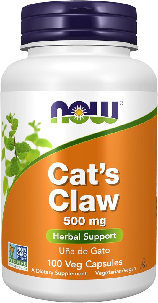 NOW Foods Supplements, Cat's Claw 500 mg, Ne-GMO projekt preverjen, Zeliščni dodatek, 100 Veg kapsule