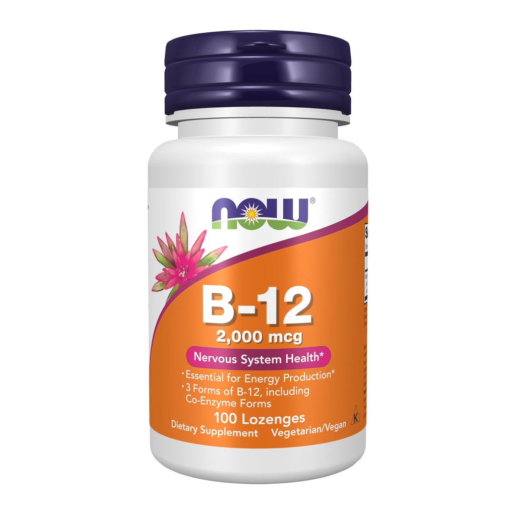 NOW Foods Supplements, B-12 2,000 mcg, Energy Production*, Nervous System Health*, 100 Lozenges