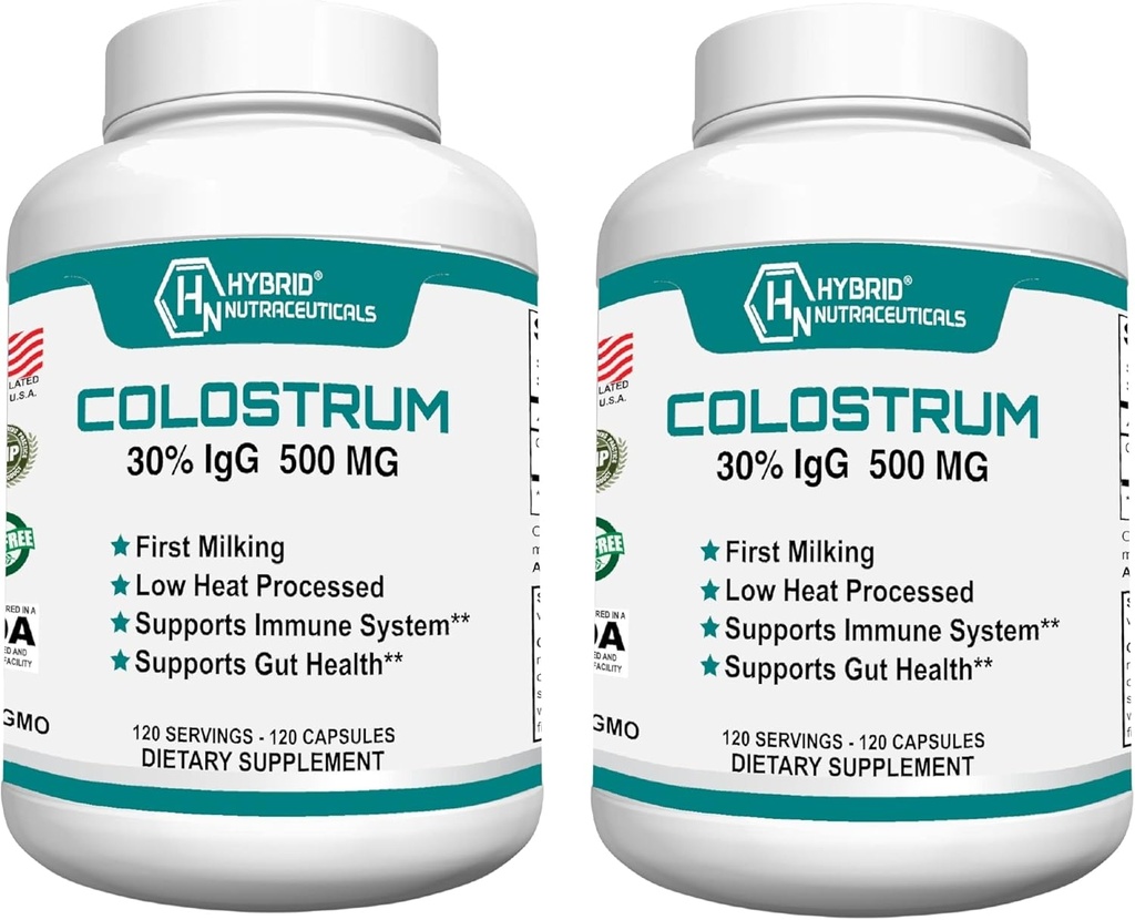 Hybrid Nutraceuticals Bovine Colostrum Supplement - Muscle Building - Immune Support - Powerful Destination - Lactoferrin Supplement (240 Colostrum Capsules - 500mg - 30% IgG) (2)