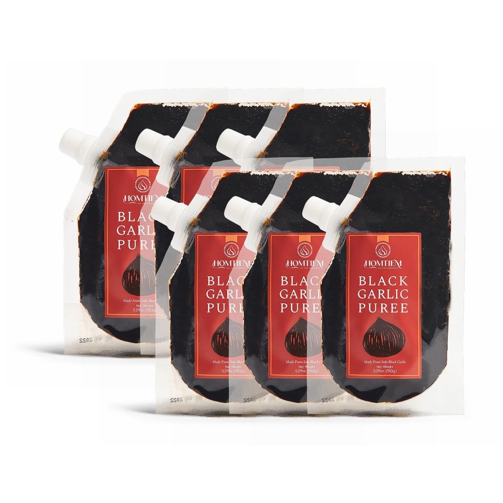 Homtiem Black Aglio Puree 150g. (Made from 100% Solo Black Garlic), Fermentato per 90 giorni, Non OGM, Pronto per Mangiare per Spuntino e Cucina (6)