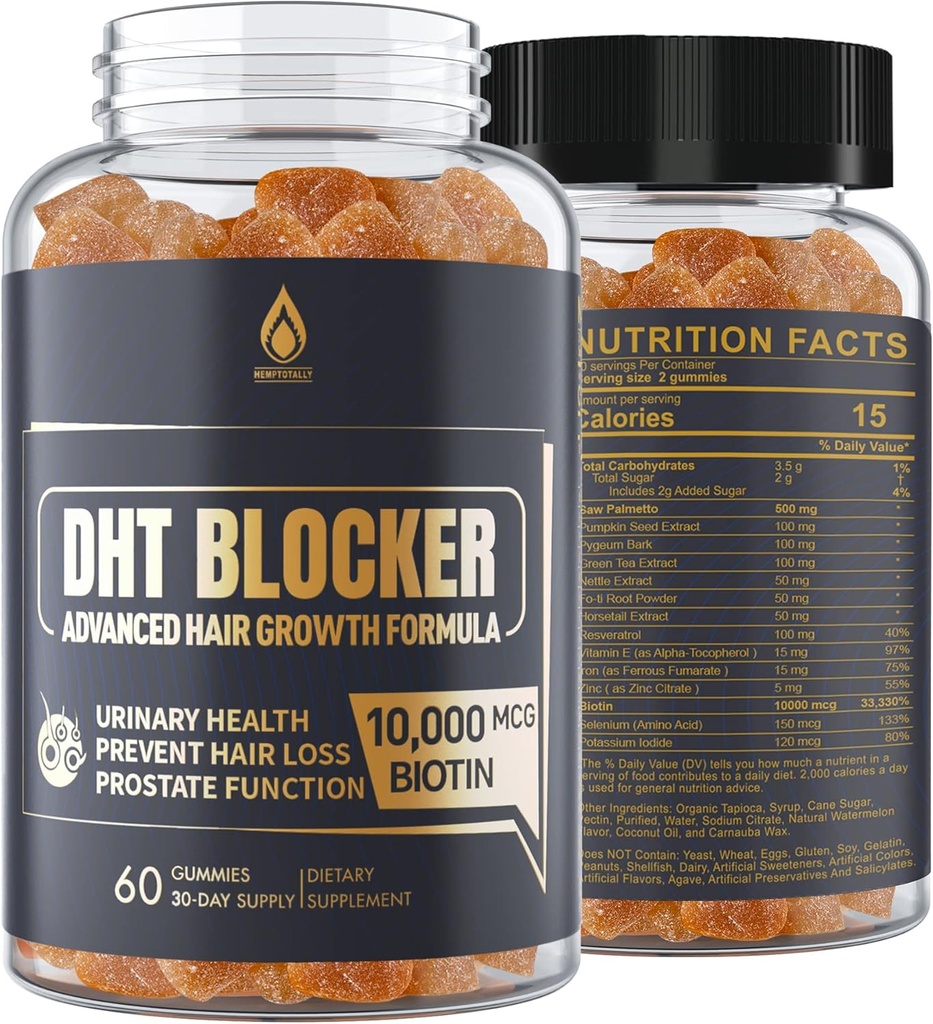 DHT Blocker Gummies Hair Growth supplement, Super Potency Saw Palmetto " Biotin 10000 mcg for Women " Plus 12 Proprietary Blend - Prevent Hair Loss, Blocking DHT Receptors, Hormonal Balance