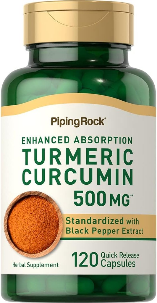 Piping Rock Turmeric Curcumin with Black Pepper 500mg peru 120 Capsules  Suplemento herbario estandarizado