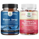 Bundle of Water Away Pills - Fluid Retention Supplement with Dandelion Leaf Extract for Bloating Relief - Capsules for Leg & Feet Swelling and Women's Multivitamin Gummies for Adults Energy & Immunity