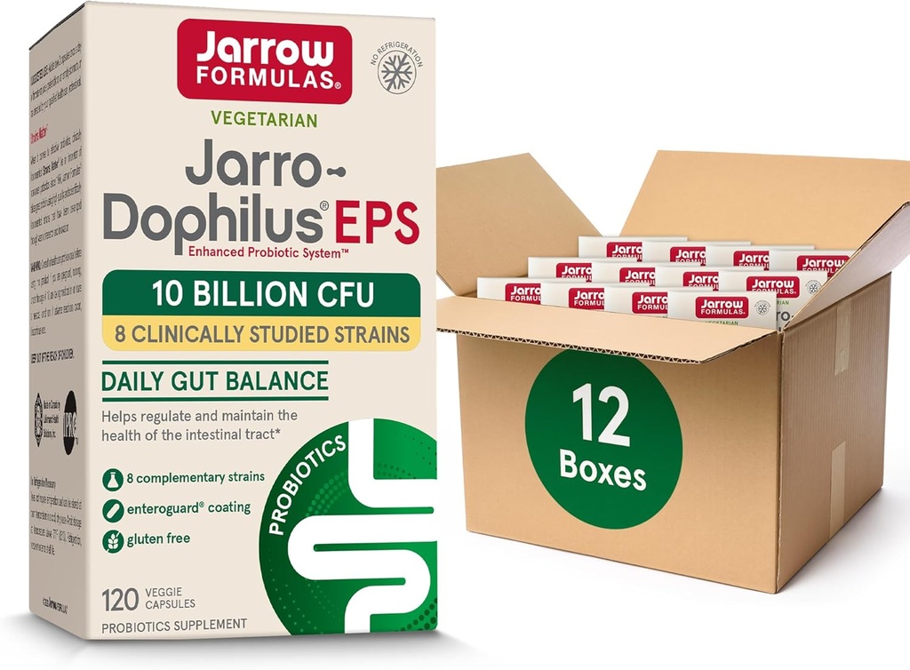 Jeror Formulės Jarro- Dophilus EPS Probiotics 10 Billion KSV Žarnyno Tract Support, Probiotinis papildas Gut Health moterims ir vyrams, 120 Veggie kapsulių, iki 60 dienų tiekimo, pakuotė 12