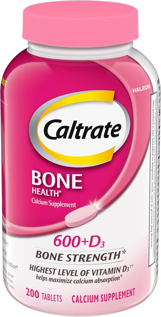 Caltrate 600 Plus D3 Calcium en vitamine D Supplement tabletten, Bone Health Supplements voor volwassenen - 200 Tellen