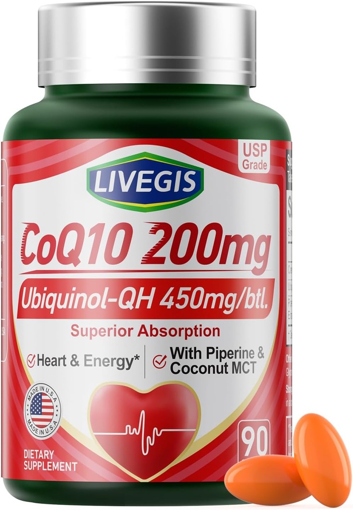 CoQ10 200mg Softgels, Ultra CoQ10 Ubikinon 200mgS kokosovim MCT oljem, 5X Superior Absorpcija, koencim Q10 Dopolnilo za zdravje srca in energijo - 90 števk