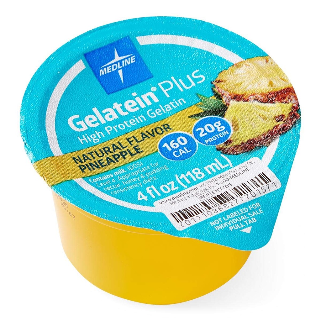 Medline Active Gelatein Plus Supplement, Easy to Serve, Protein and Calorie Enhanced, Pineapple Flavor, 4oz. Cup