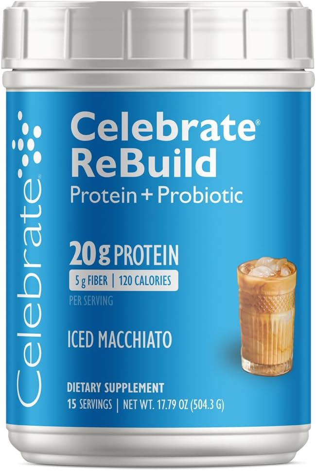 Fejre Vitamin Rebuild Protein Powder med Probiotika & Prebiotika - 20g Whey isolere Protein, High Fiber, for Post Bariatric Kirurgi Patienter - Iced Macchiato (15 Servere)