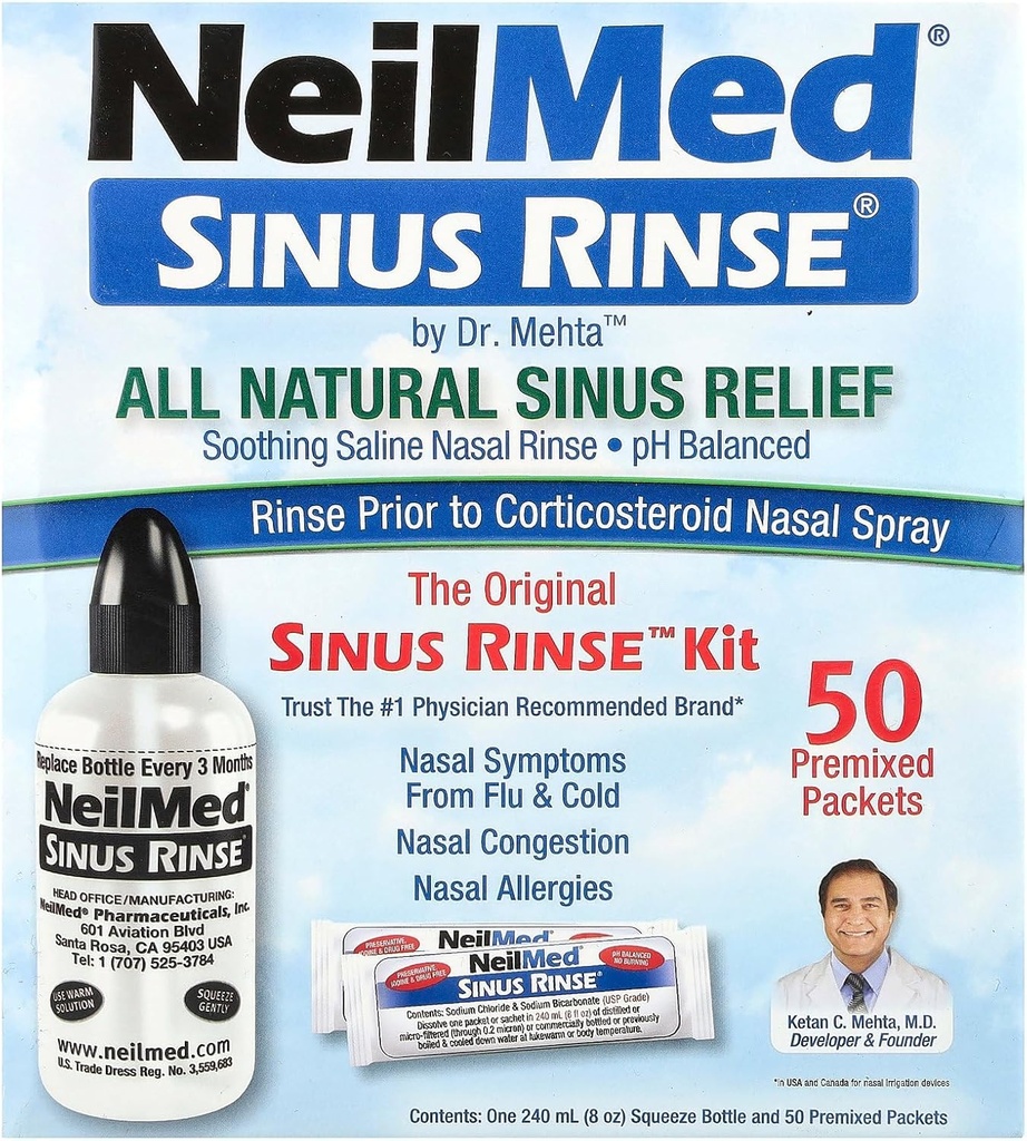 NeilMed Sinus Rinse - Un completo Sinus Nasal Rinse Kit, 50 conteggio (Pack of 1) Il conteggio può variare