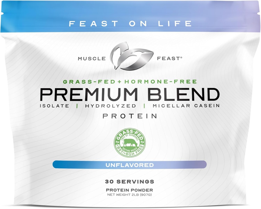 Muscle Feast Premium Blend All Natural Hormon Free Grass-Fed Whey Proteine pulbere, Nearomated, 2lb