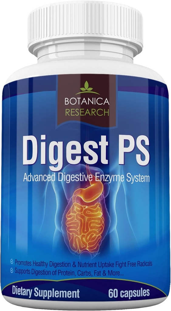 Digest PS: Advanced Digestive Multi Enzymes Support Supplement - Daily Essential Digestion System Cleanse: Bromelain, Lipase, Amylase, Laktaasi, Proteaasi, Pektiiniaasi, Peptidaasi Vegetarian Kapselit