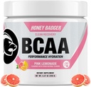Honey Badger BCAA + EAA Amino Acids Powder, BCAAs + L-Glutamine, Keto, Vegan, Sugar Free for Men & Women, Hydration & Post Workout Muscle Recovery Mix, Pink Lemonade, 30 Zerbitzu