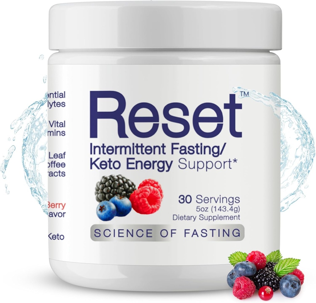 Reset Wild Berry 6 Energy Electrolytes, Methyl B12, Methyl Folate, Pink Sea Salt, Green Tea Leaf & Green Coffee Bean Extract, Super B Complex, Biotin, Zink, 72 Trace Minerals