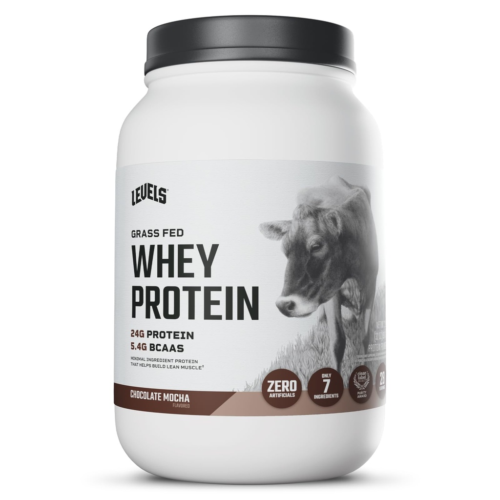 Levels Grass Fed Whey Protein Powder, No Artificials, 24G of Protein, Chocolate Mocha, 2LB